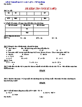 5 Đề kiểm tra học kỳ II môn Toán Lớp 2